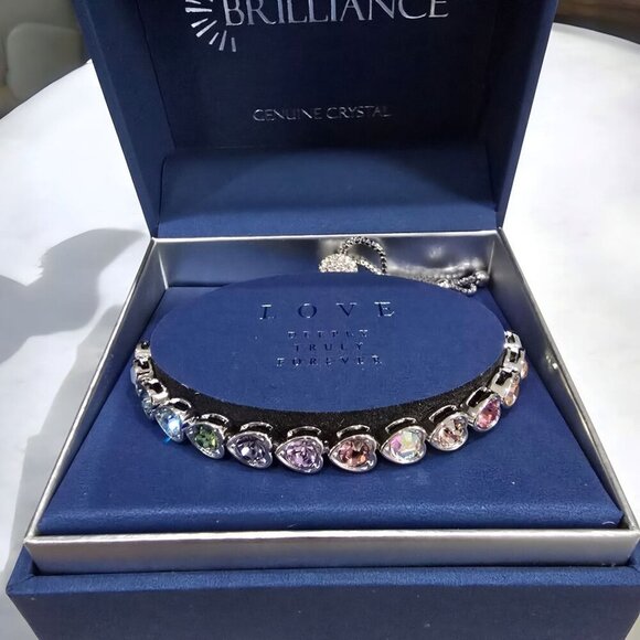 Brilliance Swarovski Crystal Adjustable Bracelet – Multicolor Heart Stones 10" - Picture 6 of 8